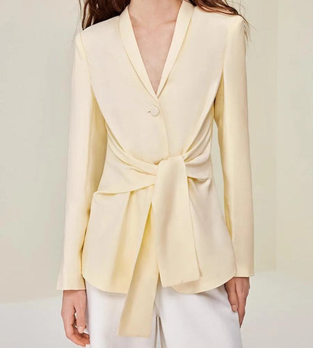 Slimming Spliced Lace Up Elegant Jackets for Women Lapel Long Sleeves Patchwork Single Breasted Jacket Female New