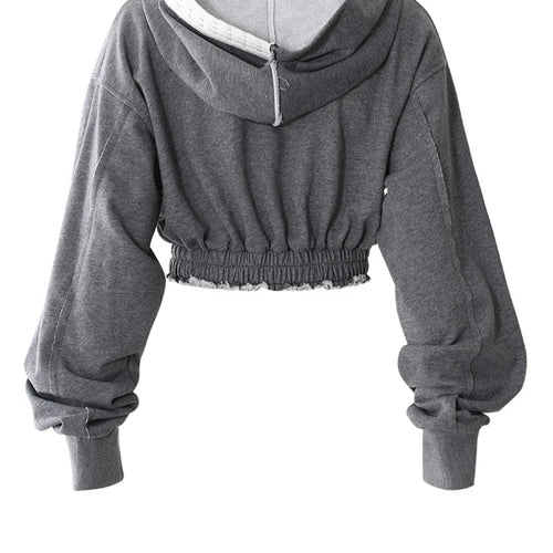 Load image into Gallery viewer, Gray Sweatshirt Color-block Long Pants Two Piece Suit New Hooded Long Sleeve Women Fashion Tide Spring Autumn 2025 7AB8037
