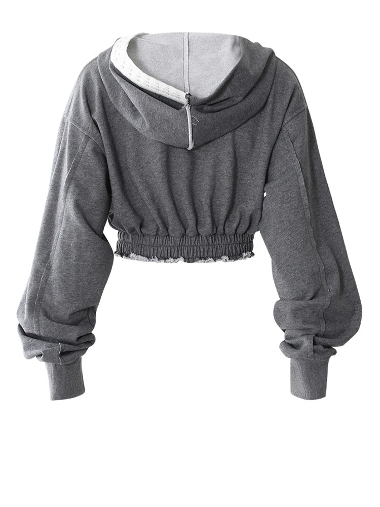 Gray Sweatshirt Color-block Long Pants Two Piece Suit New Hooded Long Sleeve Women Fashion Tide Spring Autumn 2025 7AB8037