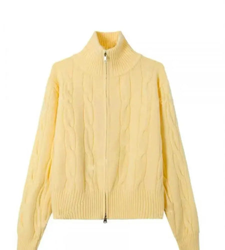 Vintage Elegant Women's Solid Knitted Cardigan Twists Sweater Autumn And Winter Long Sleeved Double Zipper Short Crochet Tops