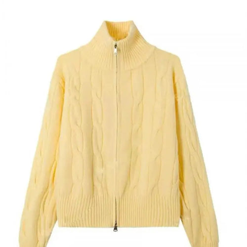 Load image into Gallery viewer, Vintage Elegant Women's Solid Knitted Cardigan Twists Sweater Autumn And Winter Long Sleeved Double Zipper Short Crochet Tops
