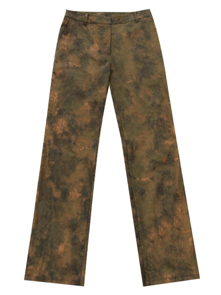 Colorblock Side Split Pants For Women High Waist Patchwork Pockets Vintage Slimming Flare Pant Female Fashion Style