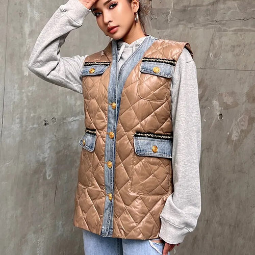 Load image into Gallery viewer, Casual Thick Vest For Women V Neck Sleeveless Solid Minimalist Single Breasted Jackets Female Winter Clothing
