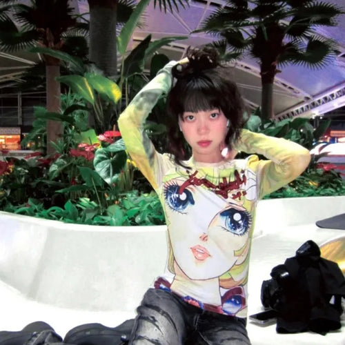 Load image into Gallery viewer, Japanese Grunge Fairy Cartoon Print Harajuku Tops T-shirt Women Streetwear Kawaii Cropped TshirtsY2k Aesthetic Vintage Cute Tees
