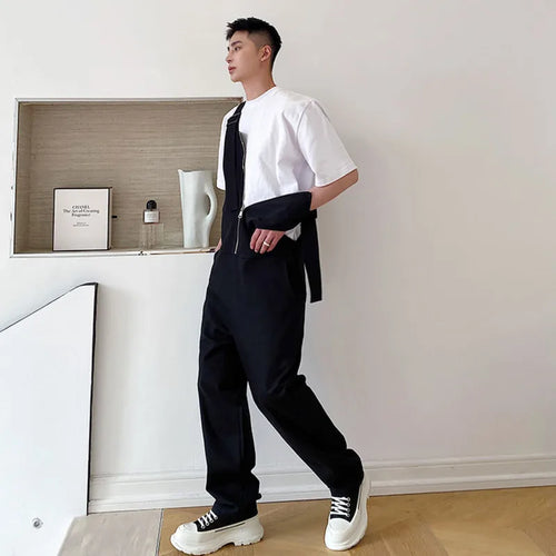 Load image into Gallery viewer, Autumn Male Overalls Solid Color Straight Loose Denim Jumpsuit Men&#39;s Zipper Personalized Streetwear Cargo Pants 9A6587
