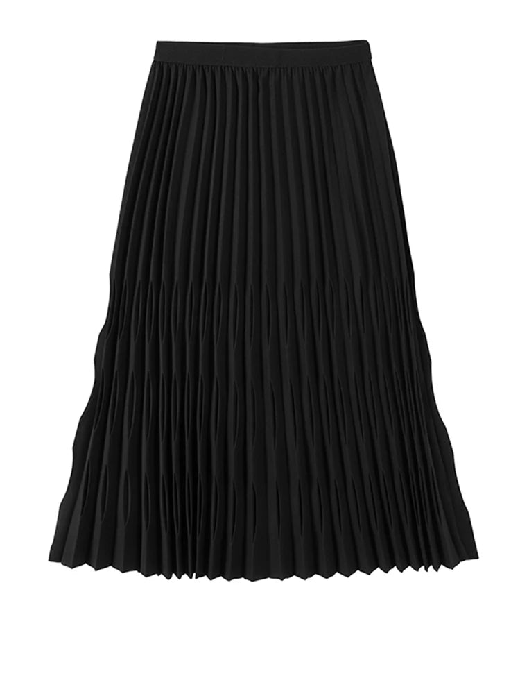 High Elastic Waist Black Pleated Shaped Elegant Midi Half-body Skirt Women Fashion Tide New Spring Autumn 2025  1DF6806