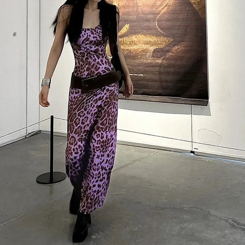 Load image into Gallery viewer, Purple Leopard Print Summer Dress Y2k Sexy Lace Up Spaghetti Strap Backless Long Maxi Dresses Woman 2024 P95-BI30
