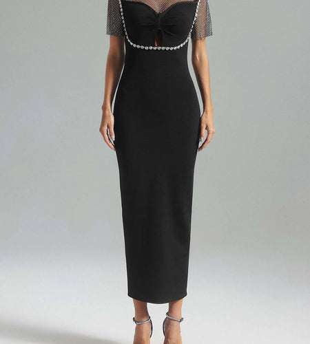 Solid Spliced Diamonds Slimming Dresses For Women O Neck Short Sleeve High Waist Temperament Long Dress Female New