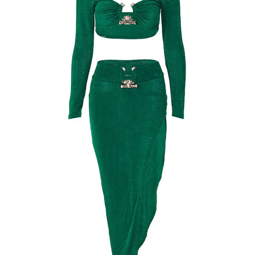 Load image into Gallery viewer, Fashion Knitted Contrast Bra Women's Two Piece Top High Waist Wrap Hip Short Skirt Set Sexy and Charming City Party 2023
