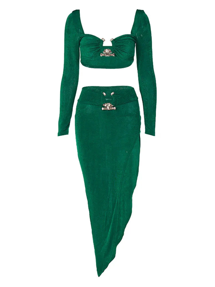 Fashion Knitted Contrast Bra Women's Two Piece Top High Waist Wrap Hip Short Skirt Set Sexy and Charming City Party 2023