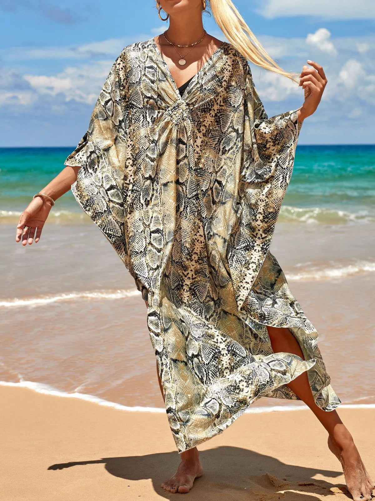 Sexy Zebra Printed V Neck Tunic Beach Cover Up Cover-ups Beach Dress Beach Wear Beachwear Beach Long Dress Female Women V4159