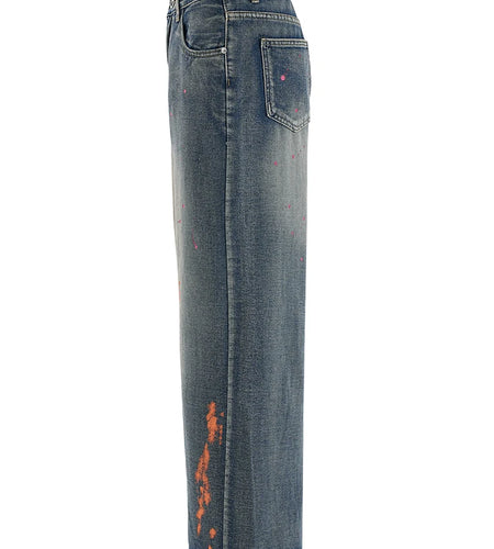 High Waist Blue Denim Painted Long Casual Wide Leg Jeans New Women Trousers Fashion Tide Spring Autumn 2025 CPG2279