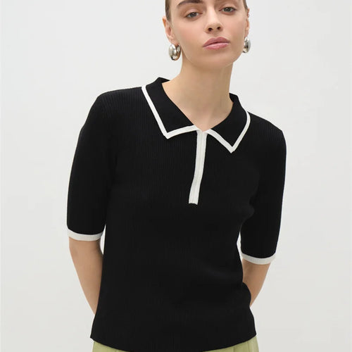 Load image into Gallery viewer, Short Sleeve Knit T-shirt Women Sweater Pullovers Summer Female Patchwork Ribbed Lapel Slim Knitted Tops Sweaters
