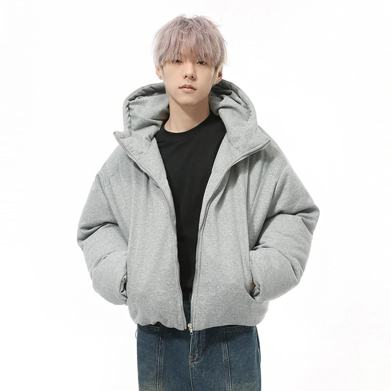 Men's Padded Jackets Hooded Korean Style Zipper Thickened Coats Solid Color Casual Simpl Short Male Cotton Tops 2024 9C9332