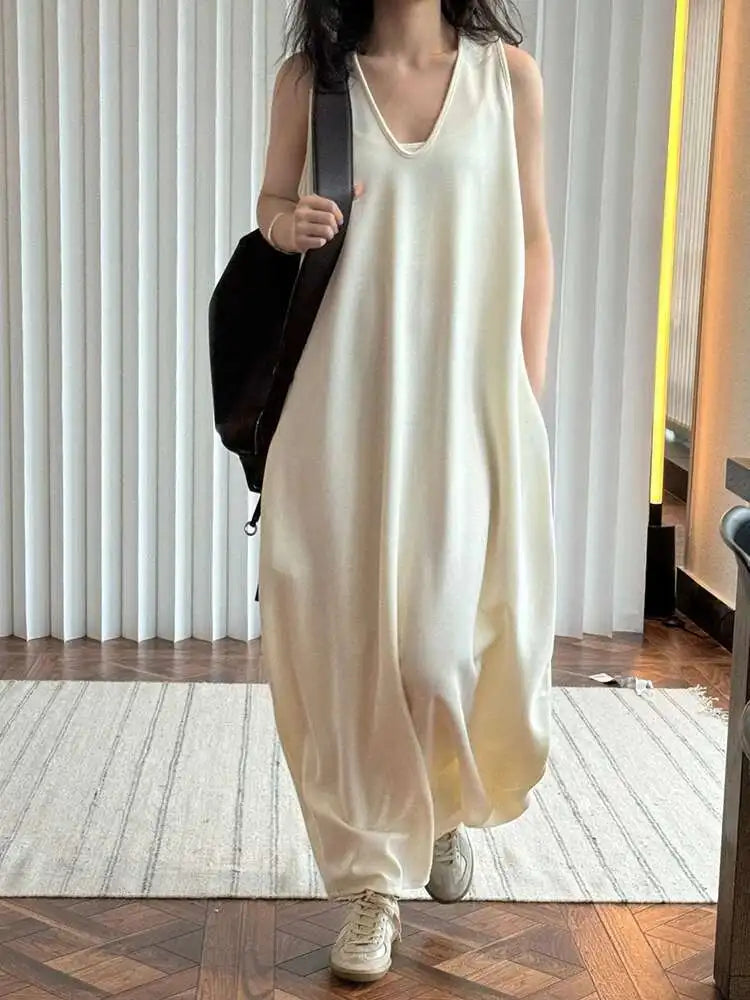 Women Black Brief Irregular Shaped Pocket Long Elegant Dress New V-Neck Sleeveless Fashion Tide Spring Autumn 2025 1DH9419