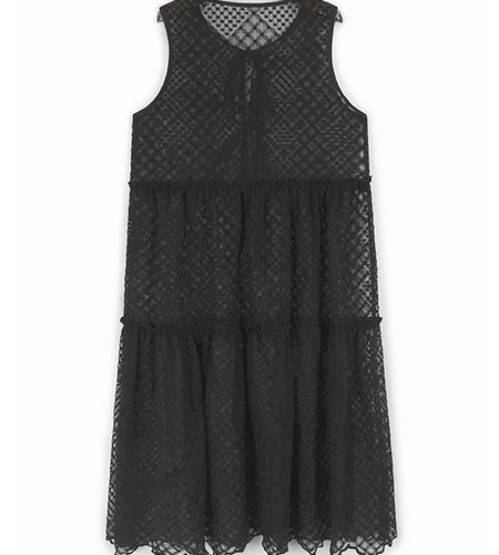 Women Black Mesh Bandage Perspective Elegant Vest Dress New Round Neck Sleeveless Fashion Spring Summer  2025  1DJ0918
