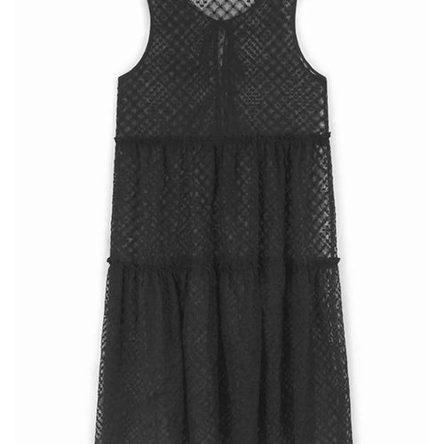 Load image into Gallery viewer, Women Black Mesh Bandage Perspective Elegant Vest Dress New Round Neck Sleeveless Fashion Spring Summer  2025  1DJ0918
