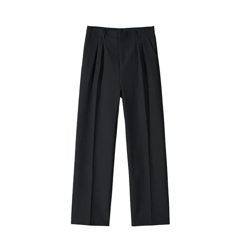 Dropped Loose Straight Men's Suit Pants Pleated Autumn Korean Fashion Wide Leg Solid Color Male Trousers Simple 9C8987