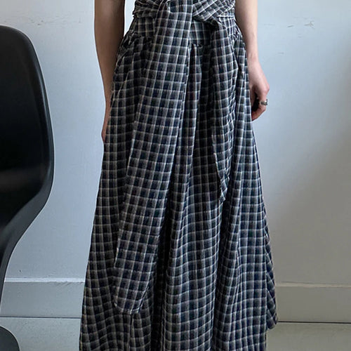 Load image into Gallery viewer, High Waist Black Plaid Bandage Side Zipper A-line Half-body Skirt Women Fashion Tide New Spring Autumn 2025 1DJ1178
