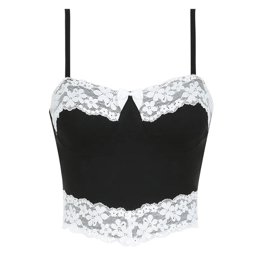 Load image into Gallery viewer, Streetwear Strap Lace Patchwork Summer Sexy Tops Camisole Contrast Color Y2K 90s Aesthetic Bow Mini Top Gothic Dark
