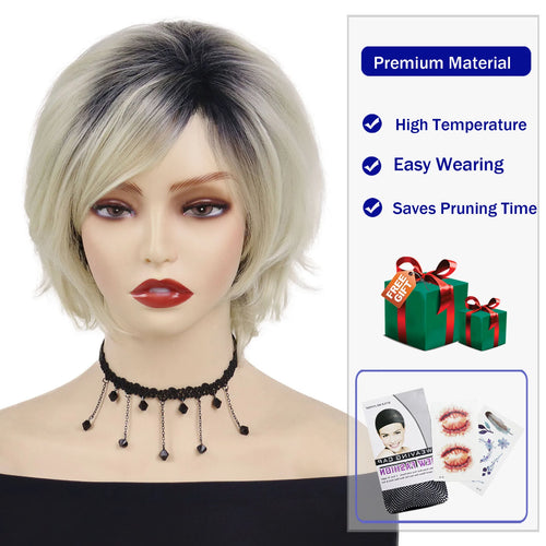 Load image into Gallery viewer, Blonde Wigs for Women Synthetic Hair Short Bob Wig with Side Bangs Natural Hairstyles Mommy Wigs Gifts Soft Ombre Blonde Color
