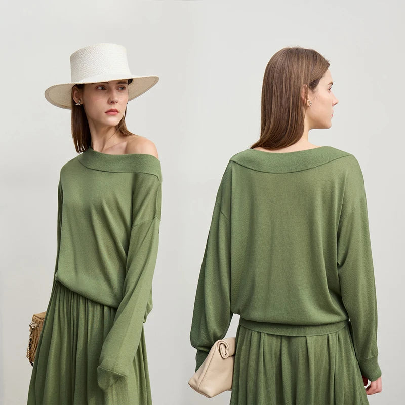 Long Skirt 2026 Spring New Minimalist Wool Knitted Sweater Long A-Line Skirt Casual Solid Women's Long Sleeve Top 12651009