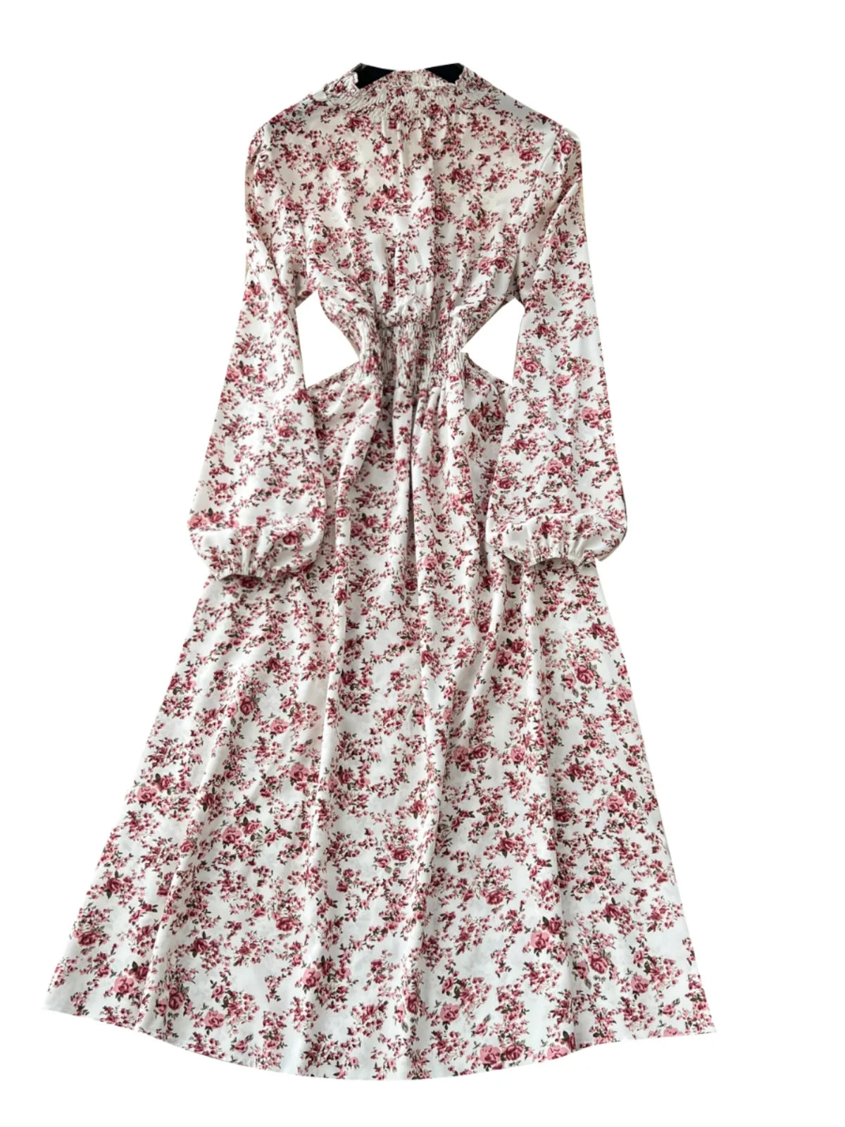 Vintage Women Elegant Pink Floral High Waist Birthday Party Dress French Long Sleeve Vacation Dress 2025 Spring Autumn Bohemian