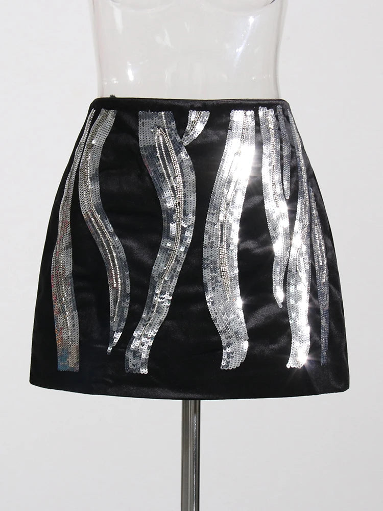 Hit Color Elegant A Line Skirts For Women High Waist Rivet Spliced Embroidery  Mini Skirt Female Summer Fashion
