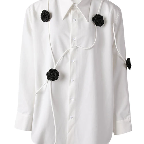 Load image into Gallery viewer, Women White 3d Flower String Big Size Elegant Blouse New Lapel Long Sleeve Shirt Fashion Tide Spring Autumn 2025 CPG3098
