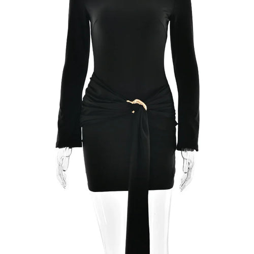 Load image into Gallery viewer, Elegant Long Sleeved Bodycon Lace Up Dress Women Autumn/Winter New Round Neck Tight Party Evening Dress2025 Slim Vestido
