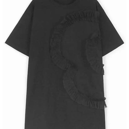 Load image into Gallery viewer, Women Gray Mesh Ruffles Big Size Mini T-shirt Dress New Round Neck Short Sleeve Fashion Tide Spring Summer 2025 1DH9812
