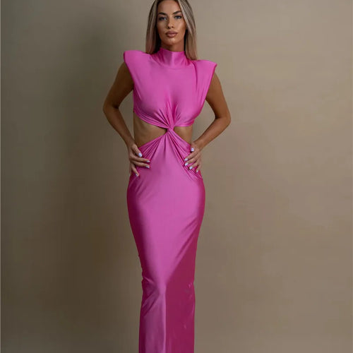 Load image into Gallery viewer, Hollow Out Turtleneck Sexy Maxi Dress For Women Fashion Solid Sleeveless Bodycon Tank Dresses Femme Club Party Dress
