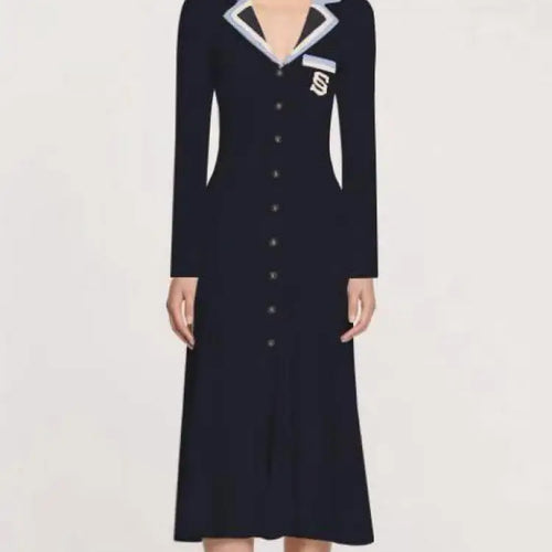 Load image into Gallery viewer, Korean Women's Patchwork Elegant Embroidery Slim Long Sleeved Festival Dress Spring Single Breasted Office Lady Knitted Dresses
