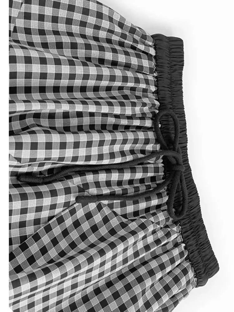 High Elastic Waist Black Plaid Pleated Irregular A-line Half-body Skirt Women Fashion Tide New Spring Autumn 2025 1DH9809