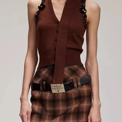 Load image into Gallery viewer, Solid Spliced Button Slimming Vests For Women V Neck Sleeveless Temperament Short Vest Female Fashion Style Clothes
