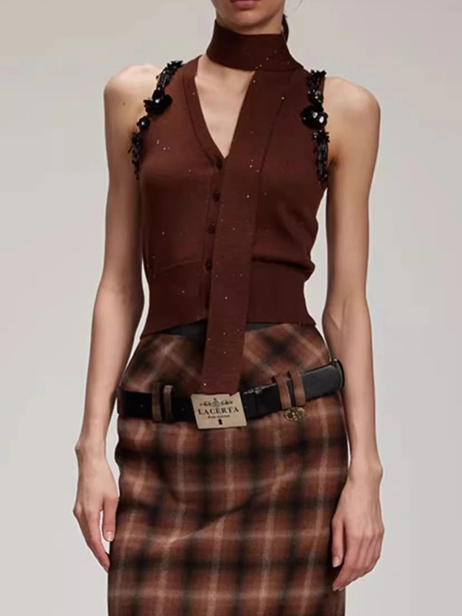 Solid Spliced Button Slimming Vests For Women V Neck Sleeveless Temperament Short Vest Female Fashion Style Clothes