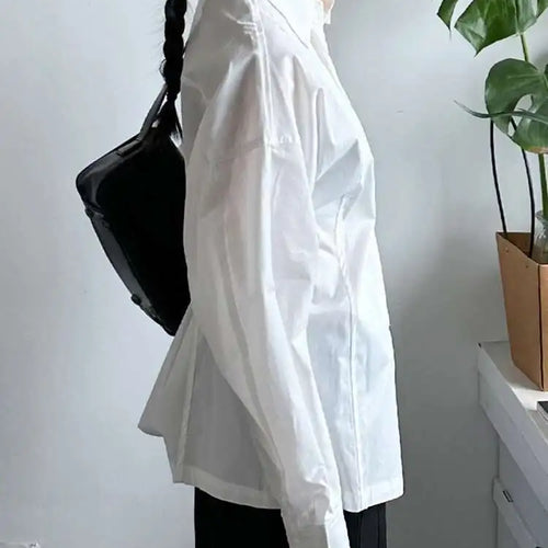 Load image into Gallery viewer, Women White Back Button Pleated Big Size Elegant Blouse New Lapel Long Sleeve Shirt Fashion Spring Autumn 2025 1DJ0301
