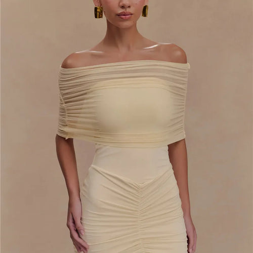 Load image into Gallery viewer, Mesh Strapless Off-shoulder Sexy Ruffled Mini Dress For Women Fashion Backless High Waist Female Ruched Party Dress
