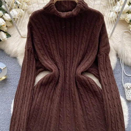 Load image into Gallery viewer, Autumn Winter Women's Solid Elegant High-neck Knitting Sweater Female Loose Thick Warm Long Sleeves Simple Crochet Pullover Tops
