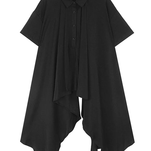 Load image into Gallery viewer, Women Black Pleated Dot Irregular Big Size Blouse New Lapel Short Sleeve Shirt Fashion Tide Spring Summer 2025 1DJ0890
