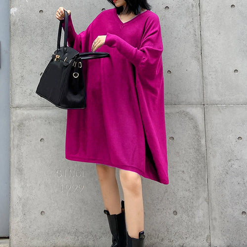 Load image into Gallery viewer, Women Blue Knitting Big Size Mini Dress New V-Neck Long Batwing Sleeve Loose Fit Fashion Tide Spring Autumn 2025 1DF9758
