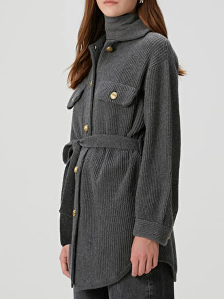 Loose Spliced Buttons Knit Jackets for Women Lapel Long Sleeves Patchwork Lace Up Casual Jacket Female Clothing New