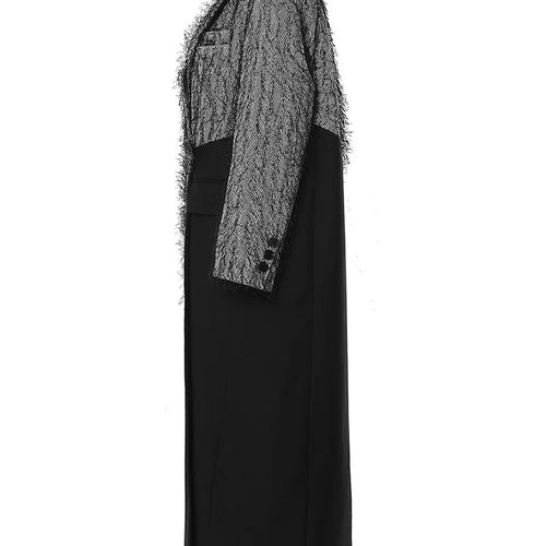 Load image into Gallery viewer, Women Gray Color-block Tassels Big Size Long Blazer New Lapel Long Sleeve Jacket Fashion Tide Spring Autumn 2025 7AB1820
