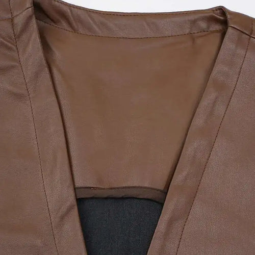 Load image into Gallery viewer, Women Black  Pu Leather Pockets Big Size Long Vest Dress New V-Neck Sleeveless Fashion Tide Spring Autumn 2025 CPG2085
