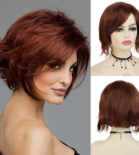 Female Red Wigs Short Synthetic Hair Curly Wigs for Women Shag Natural Wig for Mother Trendy Mommy Wig Old Lady Costume