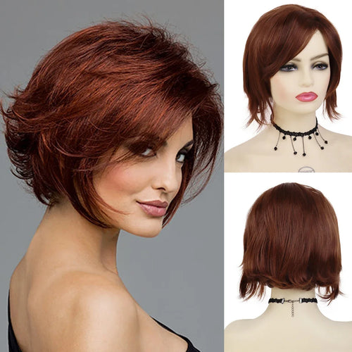 Load image into Gallery viewer, Female Red Wigs Short Synthetic Hair Curly Wigs for Women Shag Natural Wig for Mother Trendy Mommy Wig Old Lady Costume
