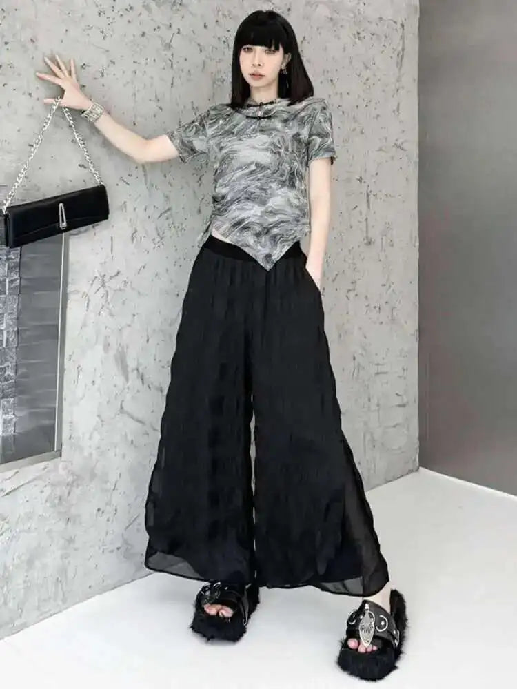 High Elastic Waist Black Pleated Chiffon Long Wide Leg Pants New Trousers Women Fashion Tide Spring Autumn 2025 1DH6500