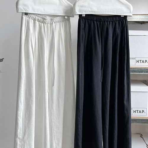 Load image into Gallery viewer, High Elastic Waist Beige Linen Drawstring Long Wide Leg Pants New Trousers Women Fashion Tide Spring Autumn 2025  1DJ0991
