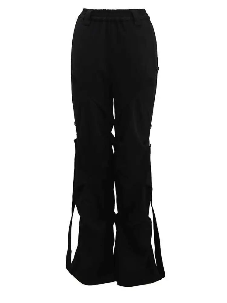 High Elastic Waist Gray Pleated Irregular Long Cargo Pants New Trousers Women Fashion Tide Spring Autumn 2025 CPG1628