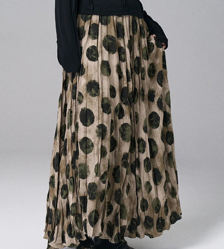 High Elastic Waist Green Dot Printed Vintage A-line Half-body Skirt Women Fashion Tide New Spring Autumn 2025 1DJ0380